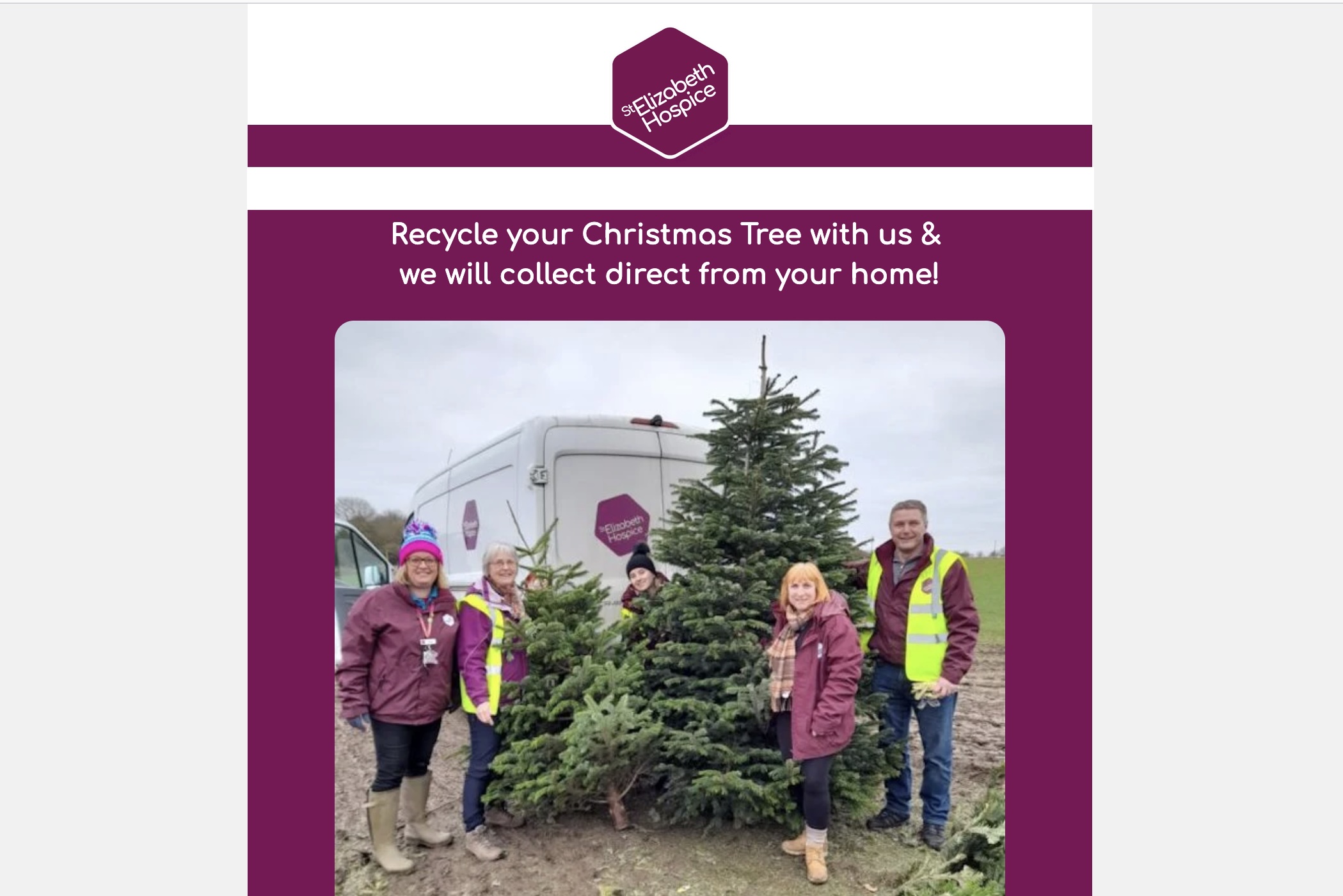 Recycle your Xmas tree w/St Eliz Hospice